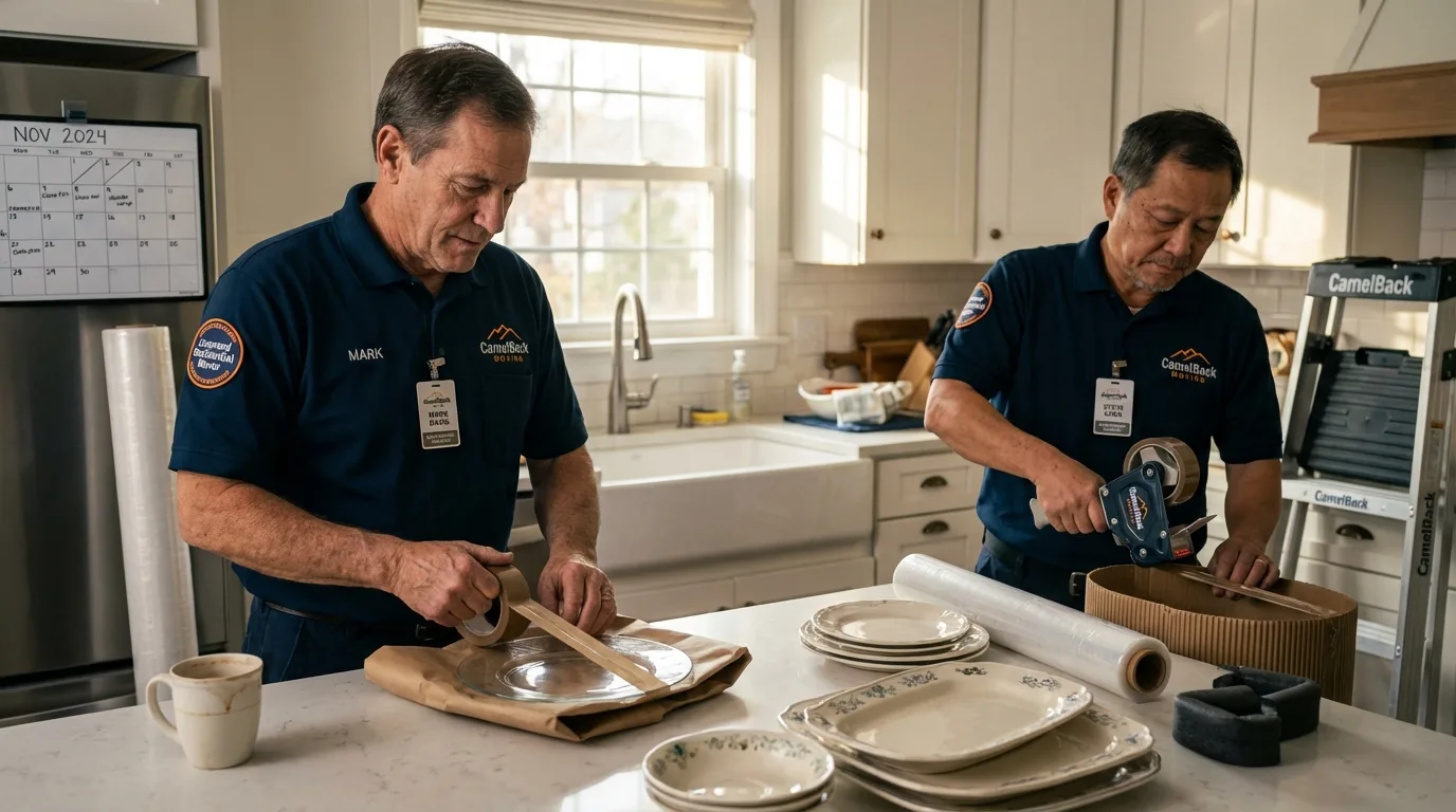 Professional crew packing kitchen dishware in Comstock Park, MI